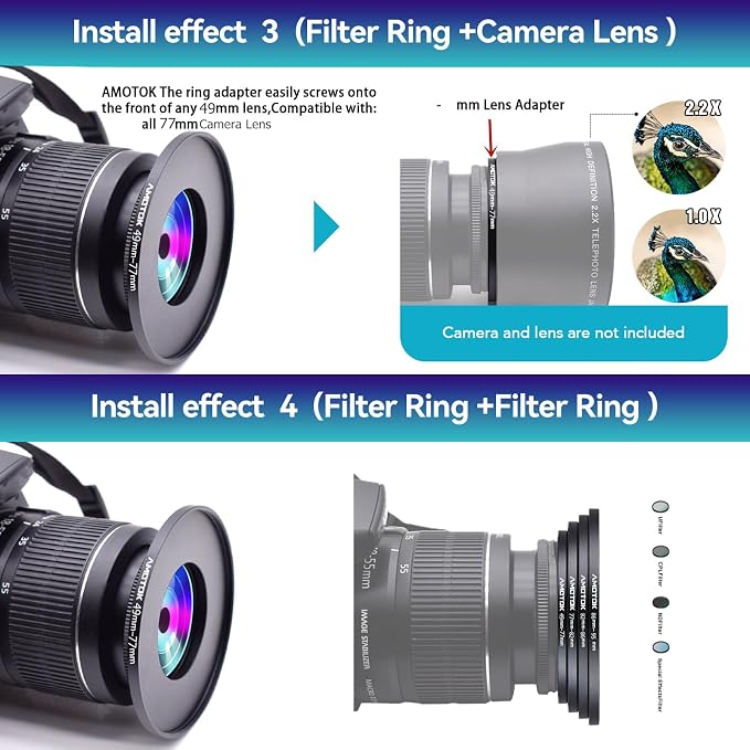 49mm Lens to 77mm Camera Lens Adapter, 49mm to 77mm Filter Step-Up Adapter Ring