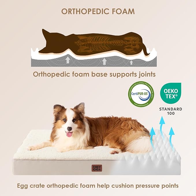 EHEYCIGA Orthopedic XL Dog Beds for Extra Large Dogs with Removable Washable Cover, Camel, 44x32