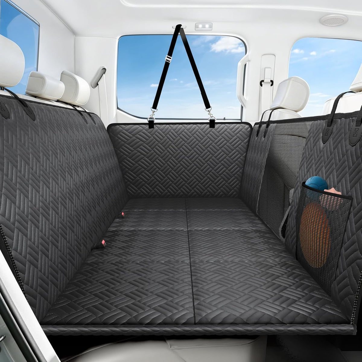 PROZAR Dog Car Seat Cover for Back Seat, Hard Bottom Back Seat Extender, Pet Cover for Dogs - Supports 400lbs, Waterproof Heavy Duty Scratch Dog Hammock for Compact Cars/SUVs, 51in -Black