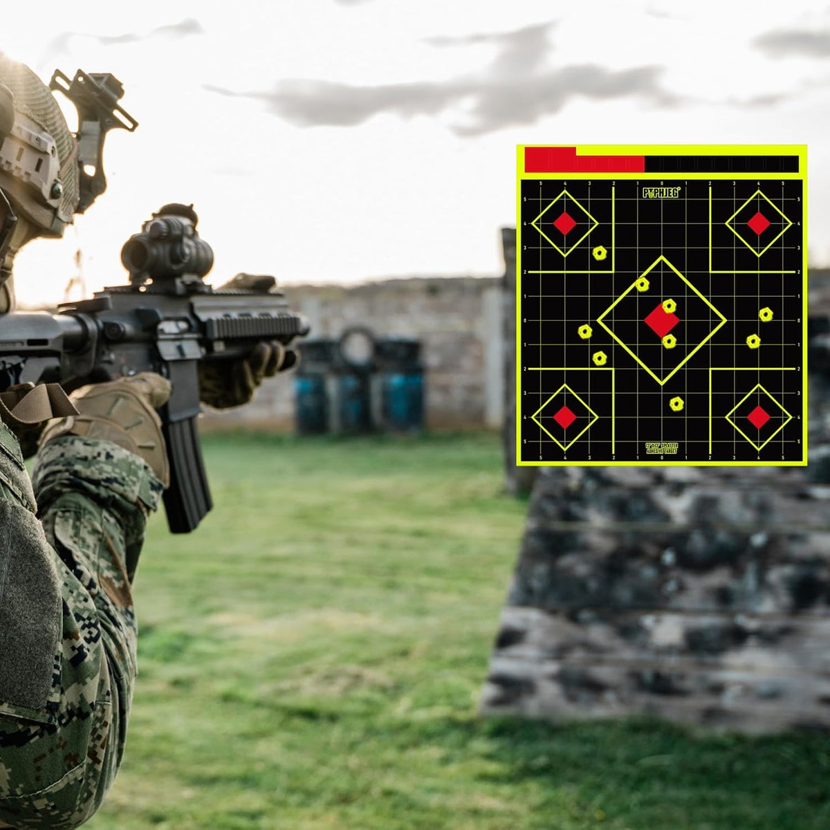 Splatter Adhesive Shooting Target Stickers by [Brand Name] - Fluorescent Yellow, 12x13 Inch, Ideal for Handguns & Rifles (10/25/50 Pack)