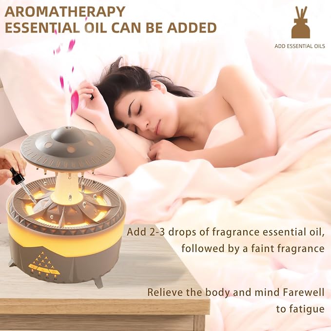 Raindrop Humidifier for Bedroom Large Room -Air Humidifiers and Aromatherapy Diffuser,Ultrasonic humidifier,Quiet humidifier with Ambient Light & 4 Timer,Waterless Auto Off (No remote control)