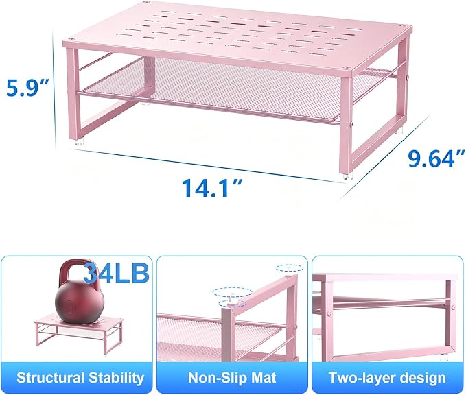 Gianotter 2-Tier Metal Monitor Stand Riser, Workspace Organizer