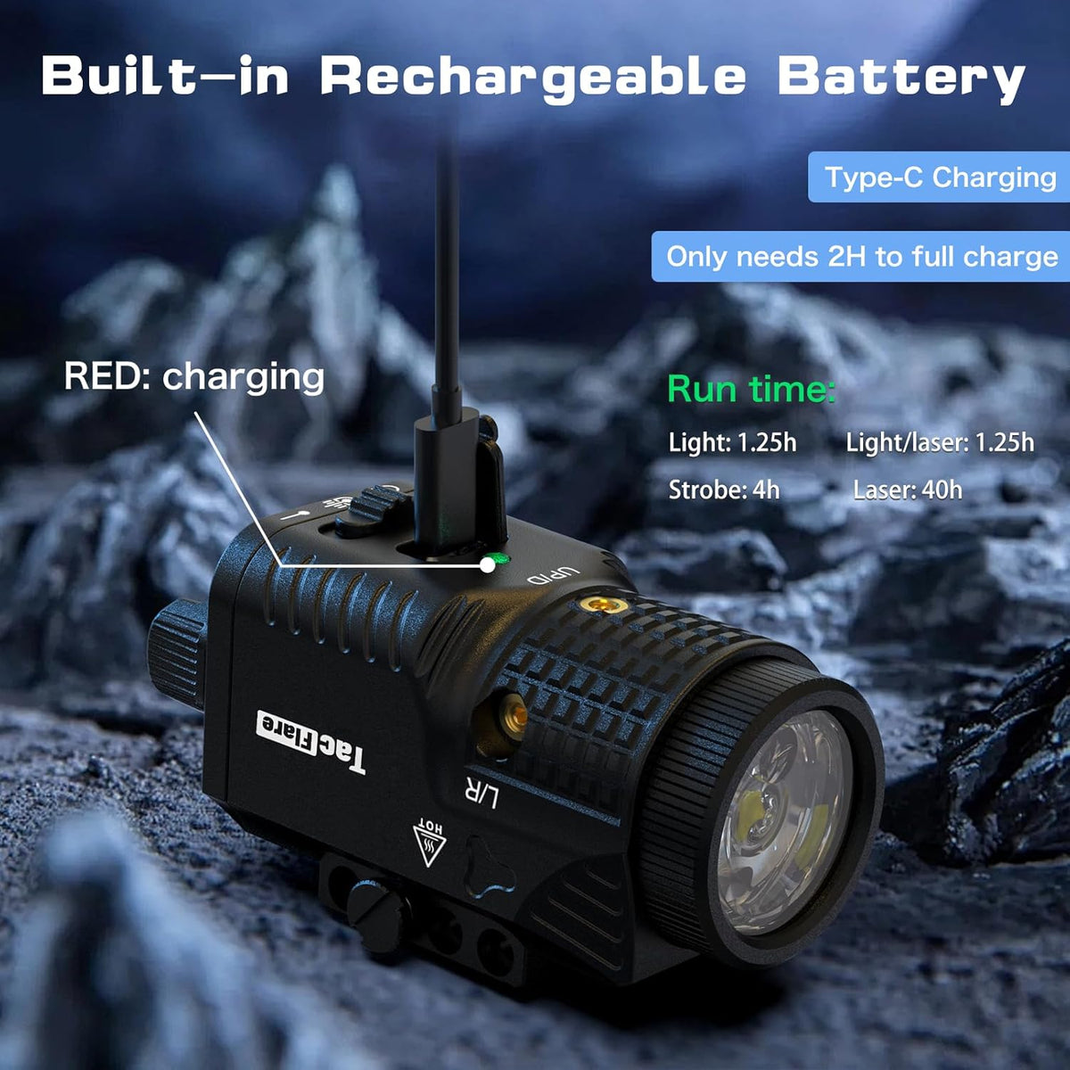 Skiennix Laser Light Combo - 1200 Lumens Tactical Blue Laser Flashlight for Pistol Picatinny Rail | USB-C Rechargeable