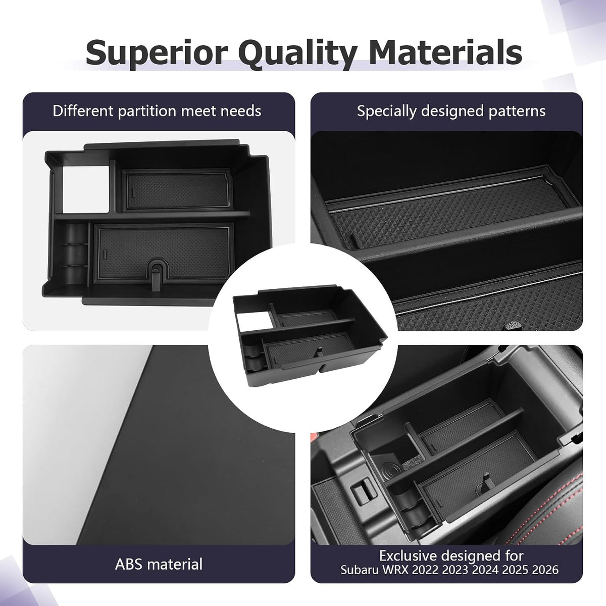LUWU Center Console Organizer Compatible with 2022-2024 2025 2026 Subaru WRX Accessories Armrest Console Secondary Storage Box Insert Tray ABS Material Black (CVT Automatic Performance Transmission)