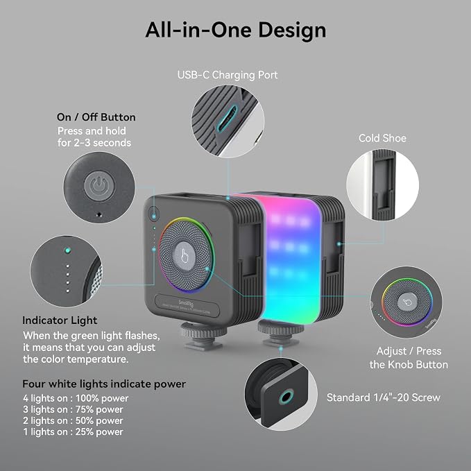 SmallRig P108 RGB Video Light, Portable LED Camera Lights 360° Full Color
