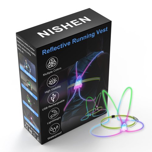 Ni-SHEN LED Reflective Running Vest with Front Light,Running Lights for Runners,Reflective Running Gear for Men/Women Running,Cycling or Walking, High Visibility Warning LED Lights (Rocket-Shaped)
