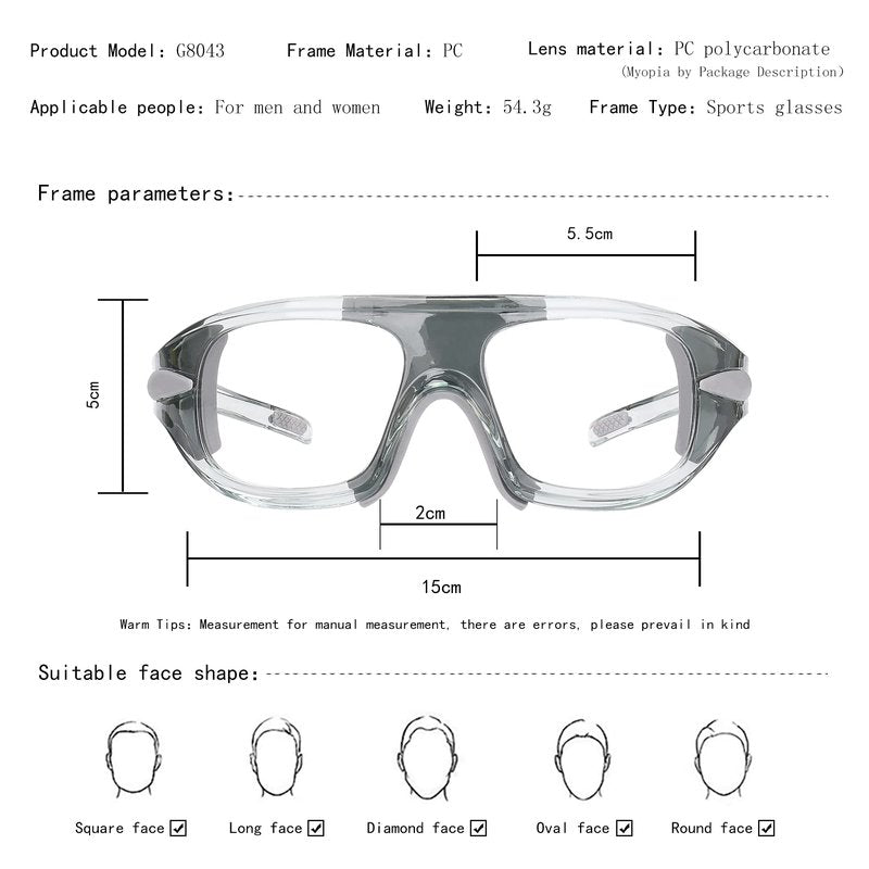 SooGree Sports Glasses, Basketball Football Soccer Racketball Goggles for Men & Women, Anti-Fog Safety Protective Eyewear （Grey frame Grey pads