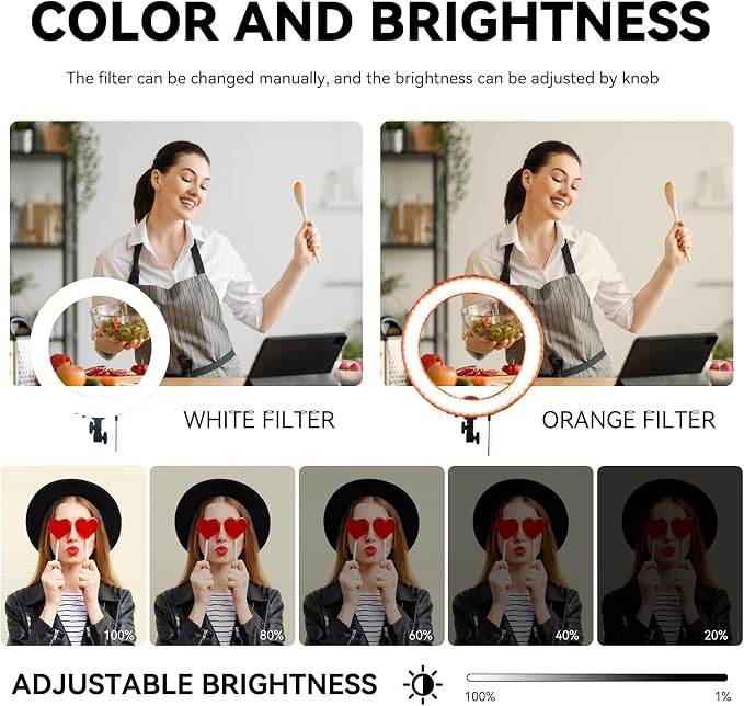 Ring Light Kit 18" 55W 5500k dimmable LED Light, 70inch Foldable Stand