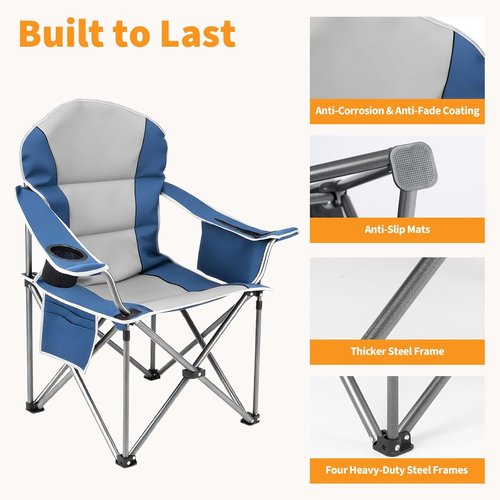 NEWBULIG Oversized Camping Chair - Heavy Duty 500 LBS Support | Portable Folding Design with Cup Holders & Cooler