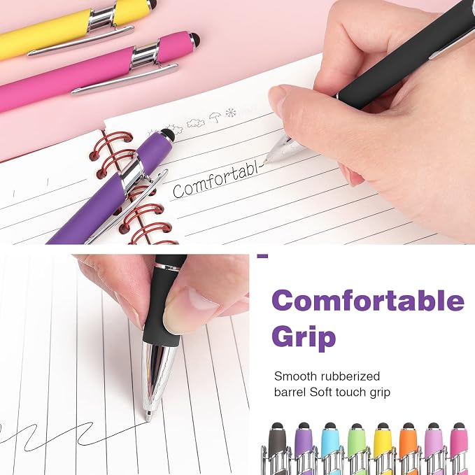 Bribobo 8 Pack Ballpoint Pen 2-in-1 Stylus Retractable Ballpoint Pen