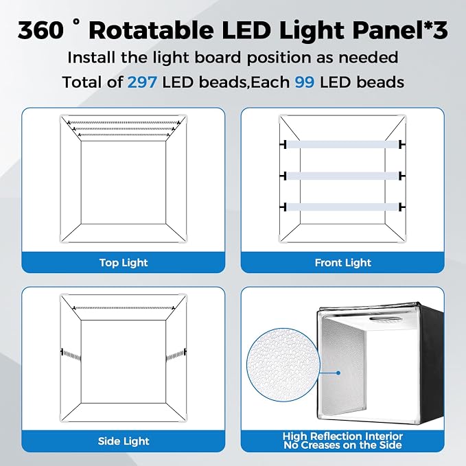 Photo Light Box, Portable 12/16/20/24/32 Inch Photo Studio Light Box, Shooting