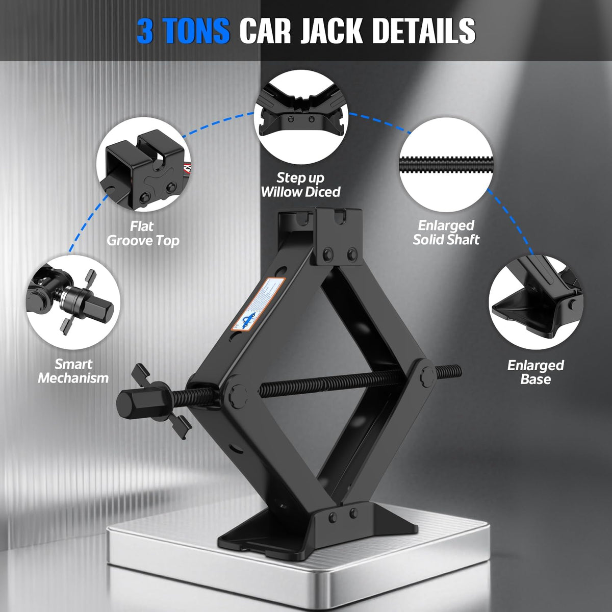 Car Jack Kit, 3 Ton (6614 lbs) Scissor Jack for Car, SUV, MPV | Alloy Steel Heavy Duty Scissor Car Jack, Portable Garage Tire Change Repair Tool, Outdoor Car Emergency Kit