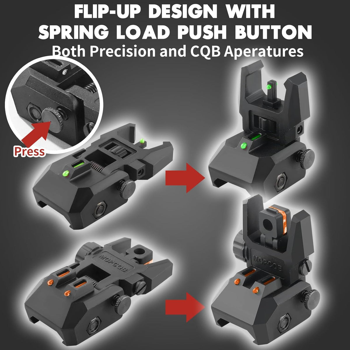 Skiennix Flip Up Sights - Lightweight Front & Rear Sights with Green/Red Fiber Optic Dots | Fits Picatinny/Weaver Rails