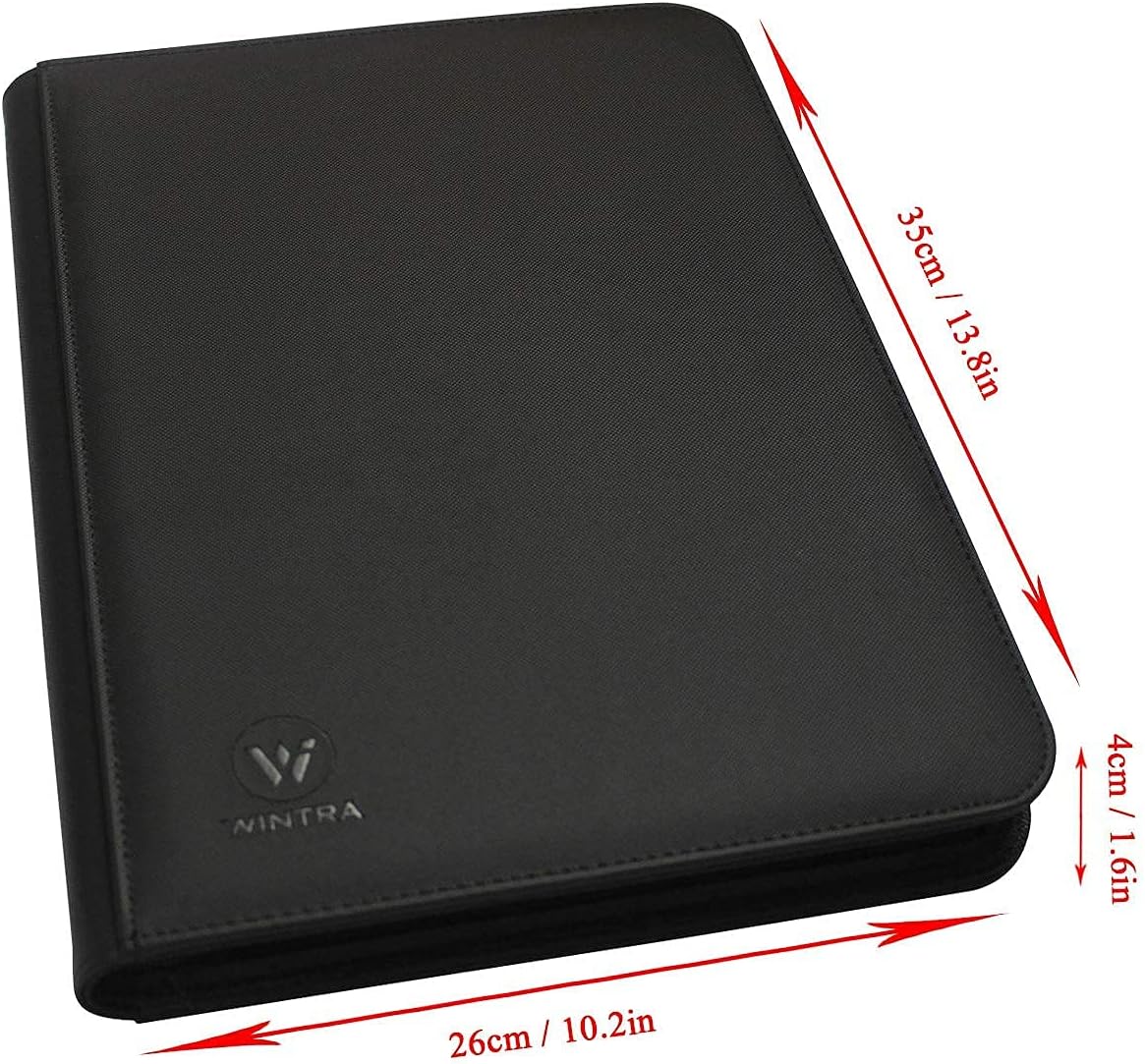 Premium 360 Pockets Black Zippered Playing Card Binder - Sturdy 9 Pocket Holder with 20 Sleeves