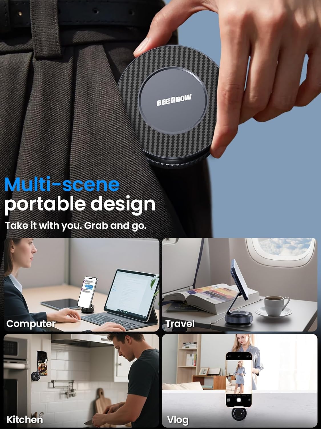 Magnetic Car Phone Holder for Magsafe, Alloy 360° Folding Cell Car Phone Mount with Ultra Stable Suction Cup and Reusable Gel, Dashboard Windshield Stand for iPhone 17-12 Android Pixel Samsung