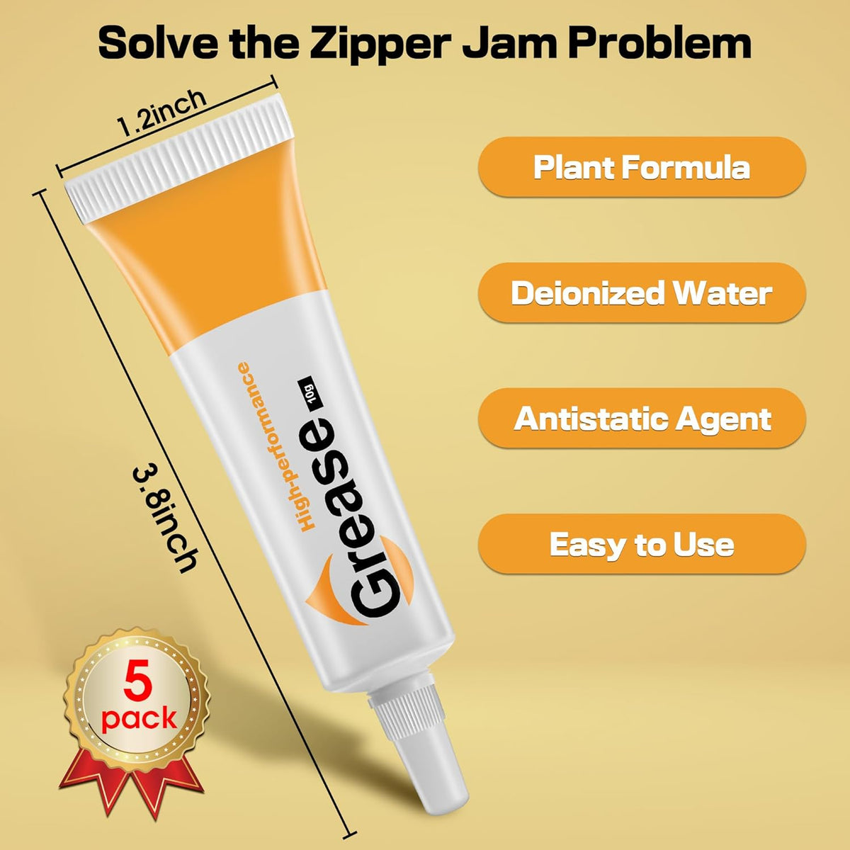 Zipper Lubricant by Skiennix - 5 Pack Instant Waterproof Zip Grease for Metal & Plastic