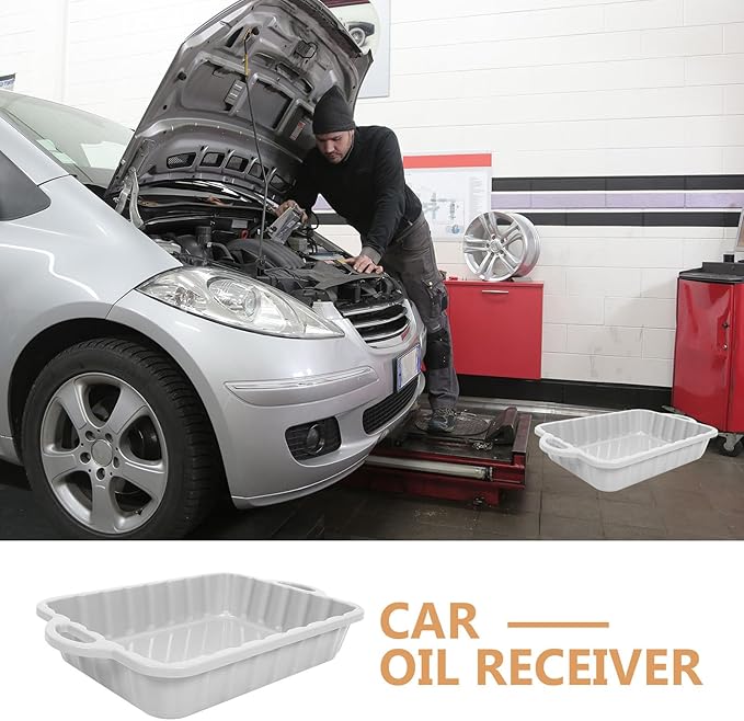 CALLARON 23.5" Car Oil Drain Pan - Heavy Leakproof Oil Collector Pan, Plastic Large Transmission Drain Pan, White Changing Oil Pans for Car Truck Engine, Transmission, Automotive Accessories