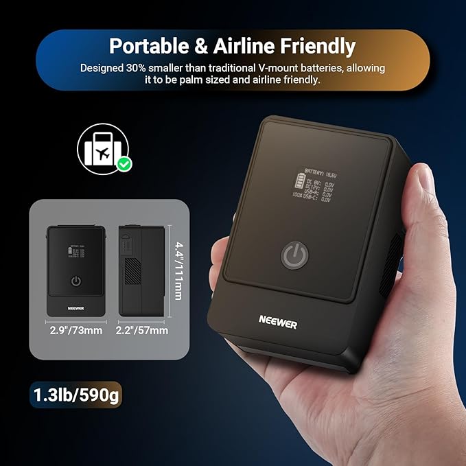 Neewer Mini V Mount Battery 6800mAh 99Wh, Two Way 100W USB C PD 3.0 Fast