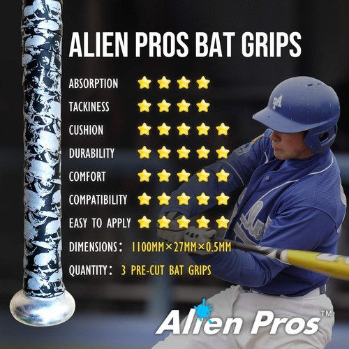 **ALIEN PROS Bat Grip Tape - 0.5MM Precut Baseball Grip Tape for Pro Feel - Perfect Replacement for Old Bats**