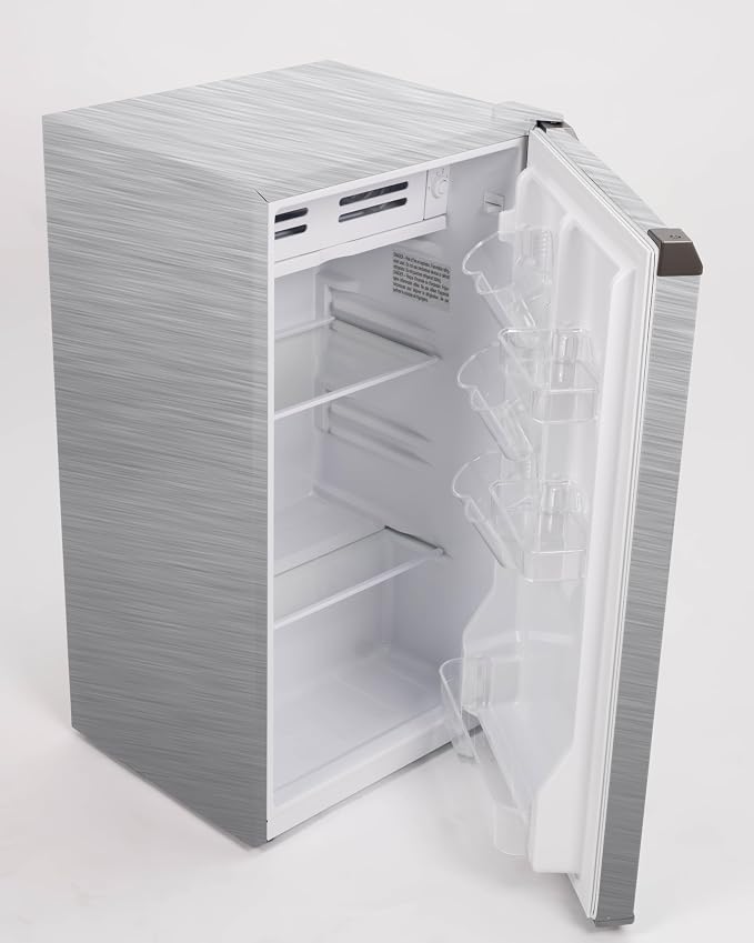 Frigidaire Mini Refrigerator, Compact Freezer Compartment, Adjustable Thermostat Control, Reversible Door, Contemporary Series, 3.2 cu ft, Platinum