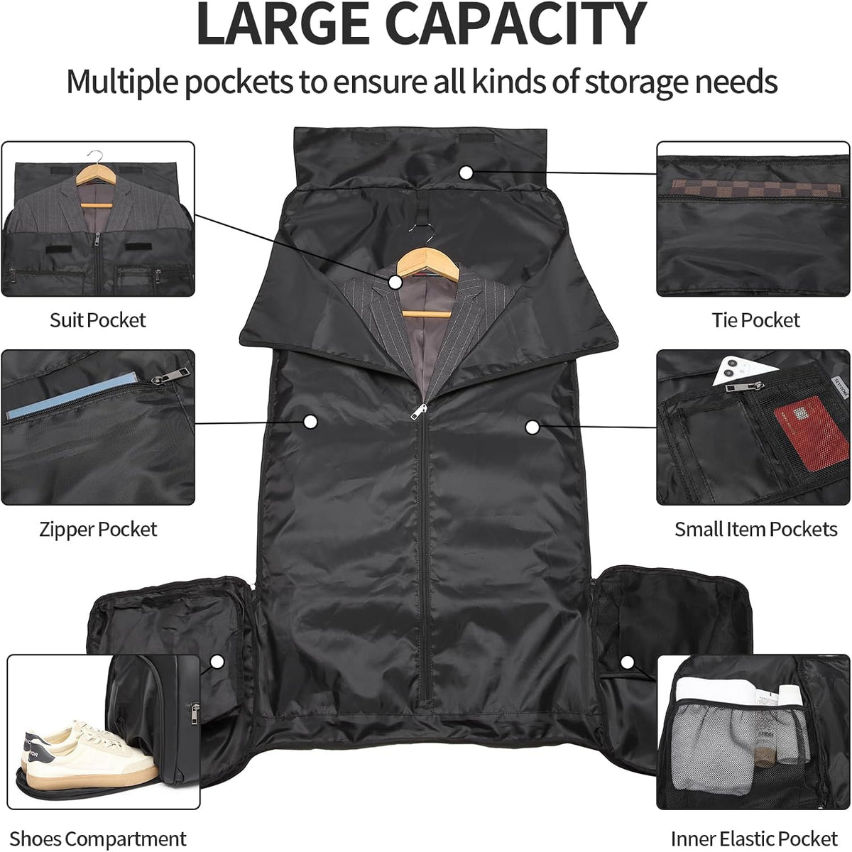 Seyfocnia Carry-On Garment Bag - Convertible Travel Suitcase for Men & Women | Black 2-in-1 Design
