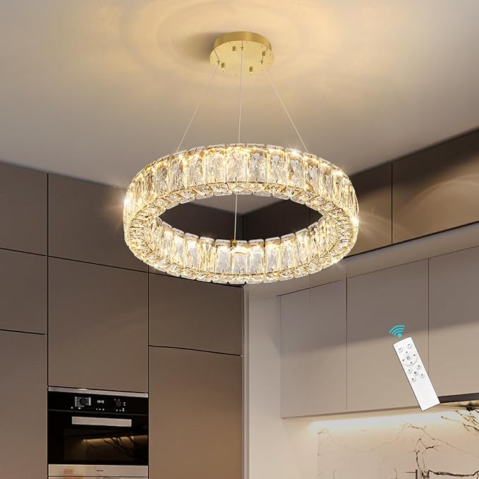 HAIXIANG Modern Crystal Chandelier Dimmable LED 16 Inch Ring Pendant Lights