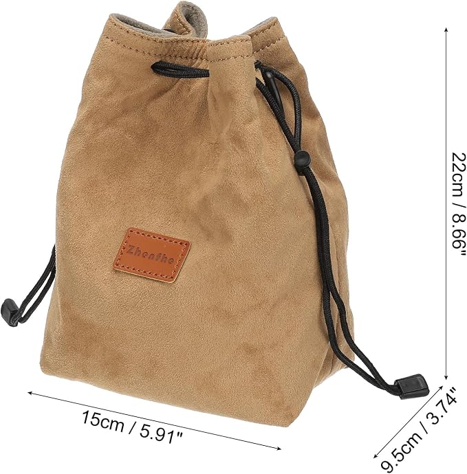 PATIKIL Camera Lens Pouch, M Size Drawstring Lens Case Flannel Camera Lens