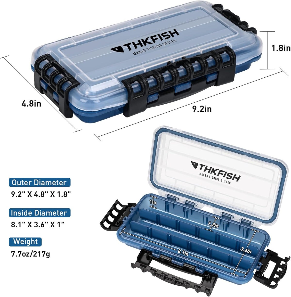 THKFISH Fishing Tackle Box - Floating Lure Storage Organizer with Adjustable Dividers | 2-Pack, Sun-Proof