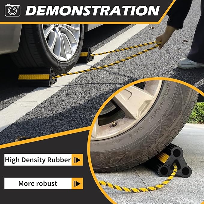 Wheel Chocks for RV Trailer Camper Trucks and Aircraft, Versatile Heavy Duty Rubber Wheel Chocks Block with 3 Reflective Strips, Tire Wheel Immobilizers & Chocks, [2pair/4pack with Rope]RV Accessories