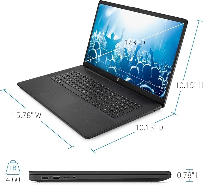 HP 17.3" Business Laptop, 16GB RAM 1TB SSD, 10-Core Intel Core i5 Processor, Intel Xe Graphics, Copilot AI, Windows 11 Pro, Numeric Keypad, PLUSERA Earphones & 8-in-1 Hub Included, Jet Black