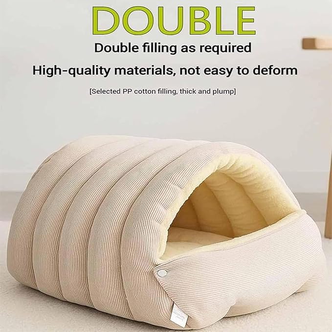 Expectation Cat Bed, Removable and Washable Winter Closed-Off Cat Bed, Soft Fluffy Warm Autumn/Winter Cats House, Washable Non-Slip Pet Sleeping Bag for Indoor Cats Small Dogs (F,Medium)