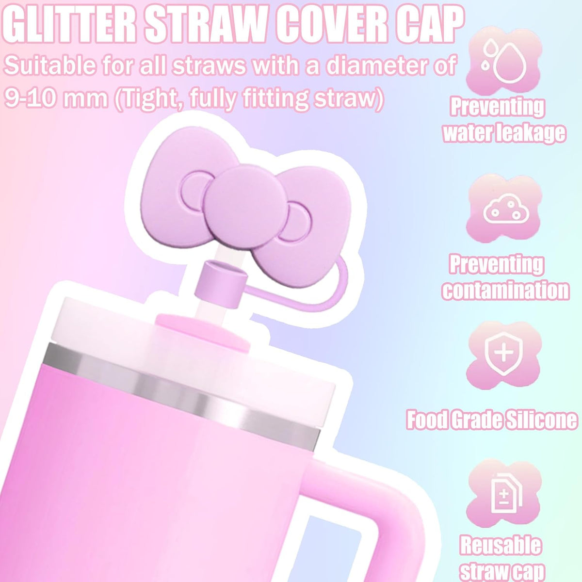 Skiennix Cute Bow Silicone Straw Toppers - 6 Bow-Shaped Covers for Stanley Cups 30 & 40 Oz Tumbler