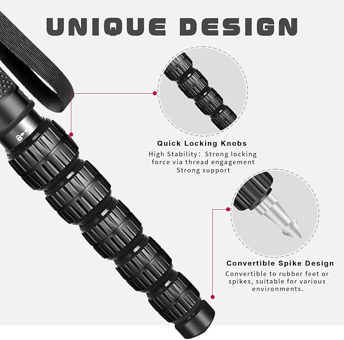 TONYBOO 68.5” Aluminum Camera Monopod, Lightweight & Portable, 5-Section Travel