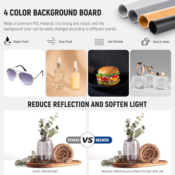 NEEWER 50W Upgraded Photo Studio Light Box, 4 Backdrops, 5600K 192 LEDs