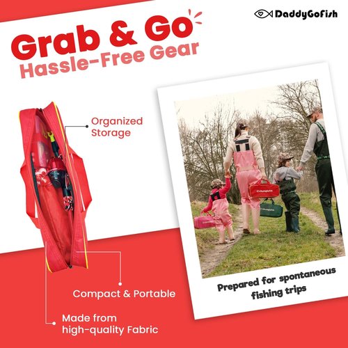 DaddyGoFish Kids Fishing Pole - Complete Rod & Reel Combo with Tackle Box - Perfect Starter Set for Beginners