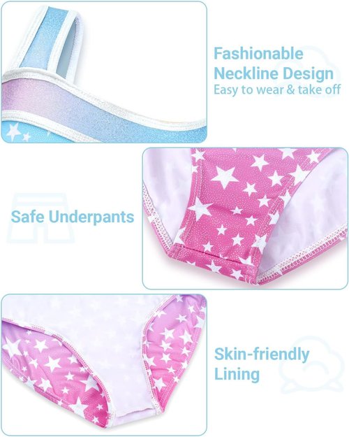 JiAmy Girls Gymnastics Leotards - Glitter Ballet Dance Unitards with Shorts & Hairband for Kids