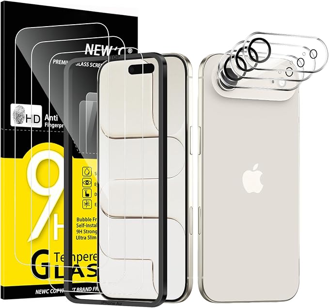 NEW'C 3x Screen Protector for iPhone Air+ 3x Camera Lens Protector, Sensor
