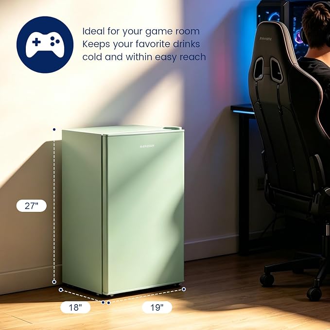 2.6 Cu Ft Small Fridge with Freezer for Office Green | Mini Refrigerator for Dorm Bedroom, Compact Fridge, Energy-efficient, Low Noise