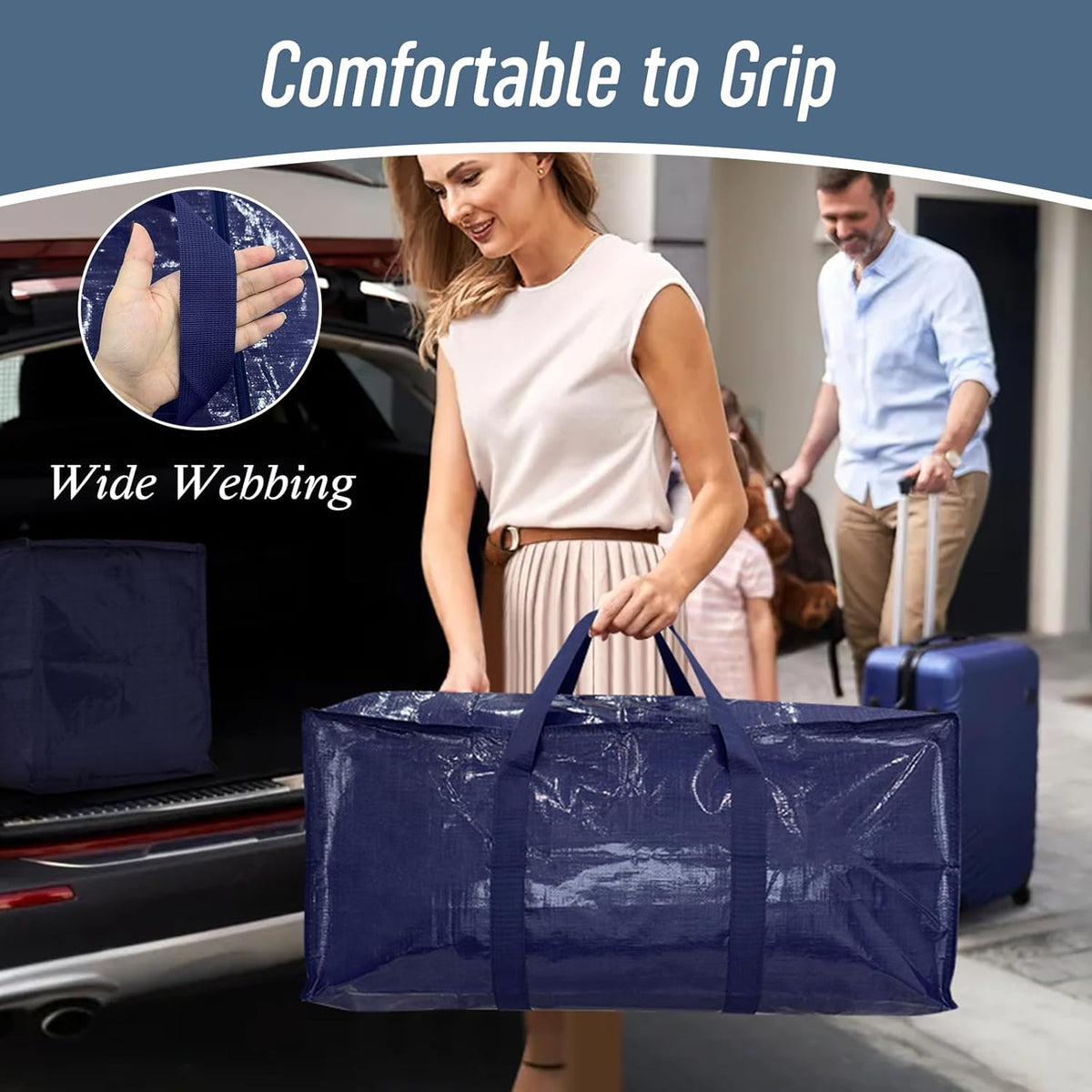 12 Pack Extra Heavy Duty Large Moving Bags with Strong Zipper, Dark Blue