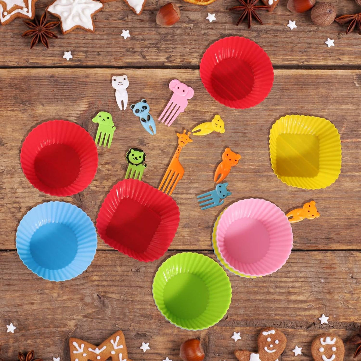XANGNIER Silicone Lunch Box Dividers - 60 Pcs with Animal Food Picks | Reusable Bento Box Accessories for Kids
