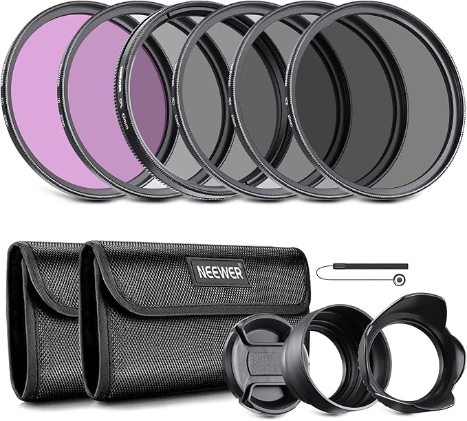 NEEWER 82mm Lens Filter Kit: UV, Lens Hood and Lens Cap Compatible