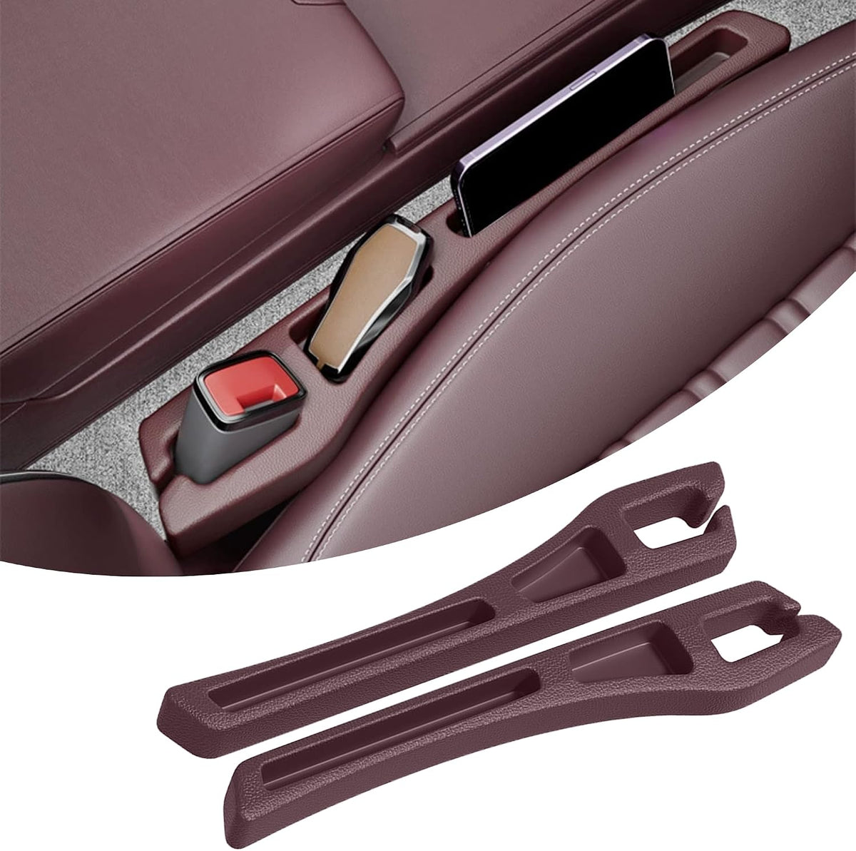 2PCS Car Seat Gap Filler Organizer, Multifunctional Car Gap Filler with Fill and Storage Function for Storing Phones Keys Cards, Universal No Drop Seat Guard for Cars (Beige)