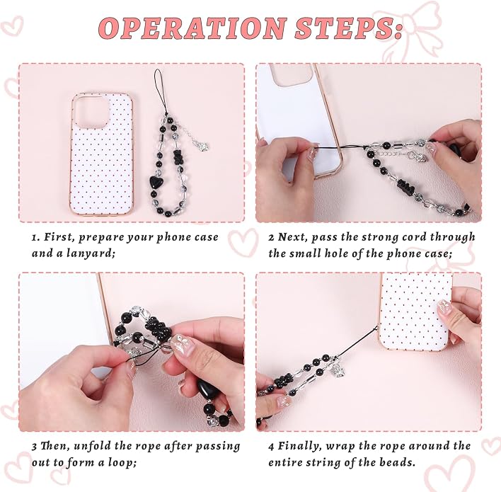 Pink Beaded Phone Wrist Straps, Y2K Phone Case Charms Camera Charm Strap