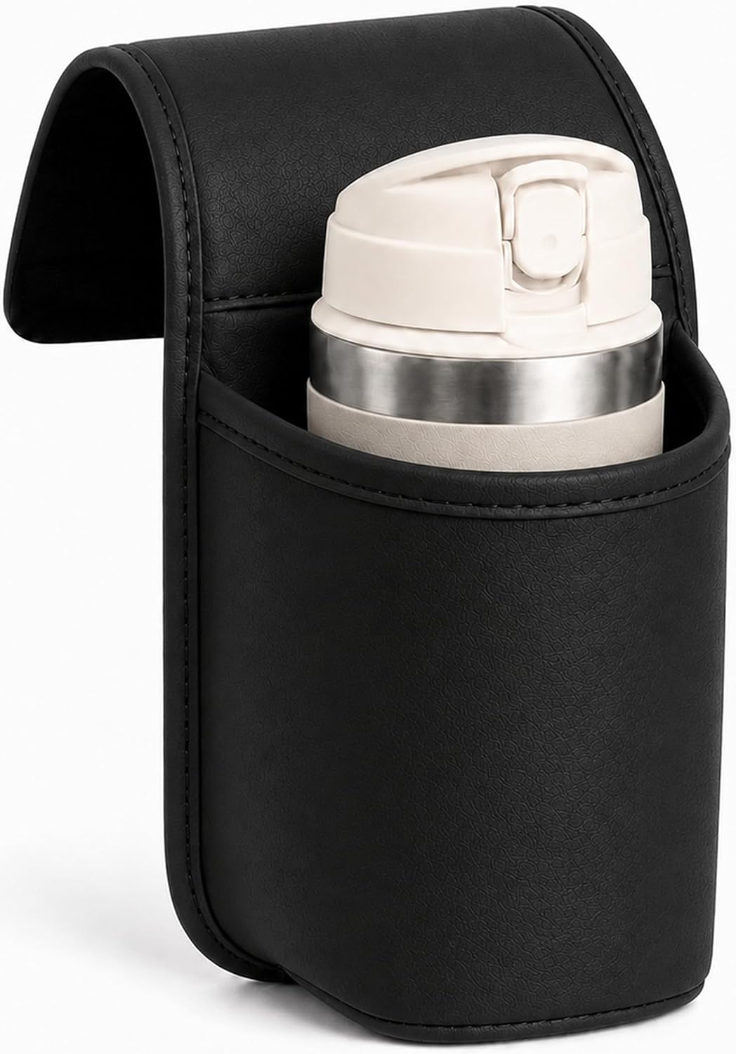 Leather Car Door Cup Holder, Wide‑Mouth Opening Car Storage Pocket for Drinks & Phone，Black