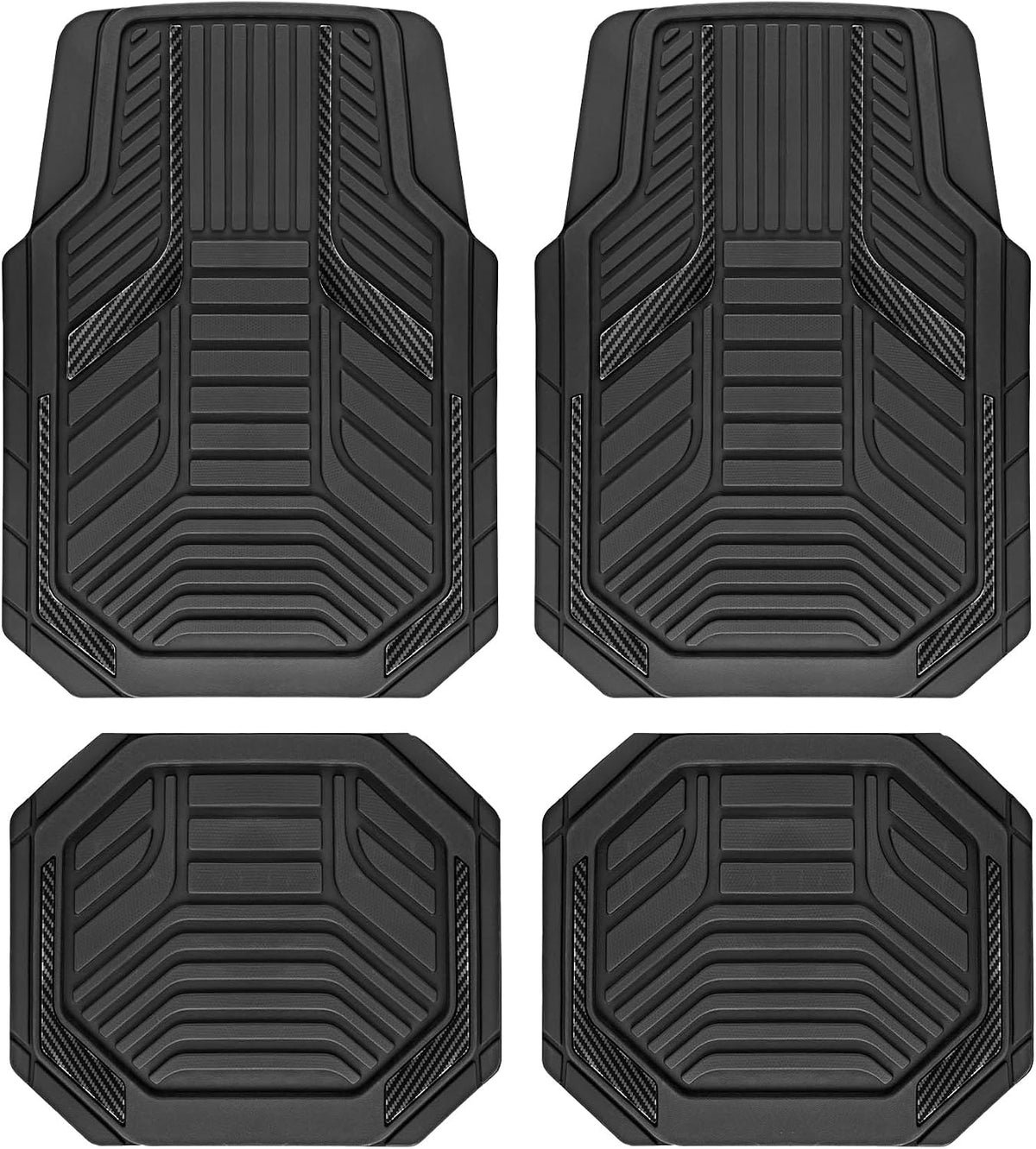 PIC AUTO Heavy Duty Rubber Floor Mats, Black Aluminum Film Car Mats Set, Front and Rear Car Mats with Anti-Slip Backing, All Weather Protection, Trim-to-Fit for Automotive SUV, Sedan, Van