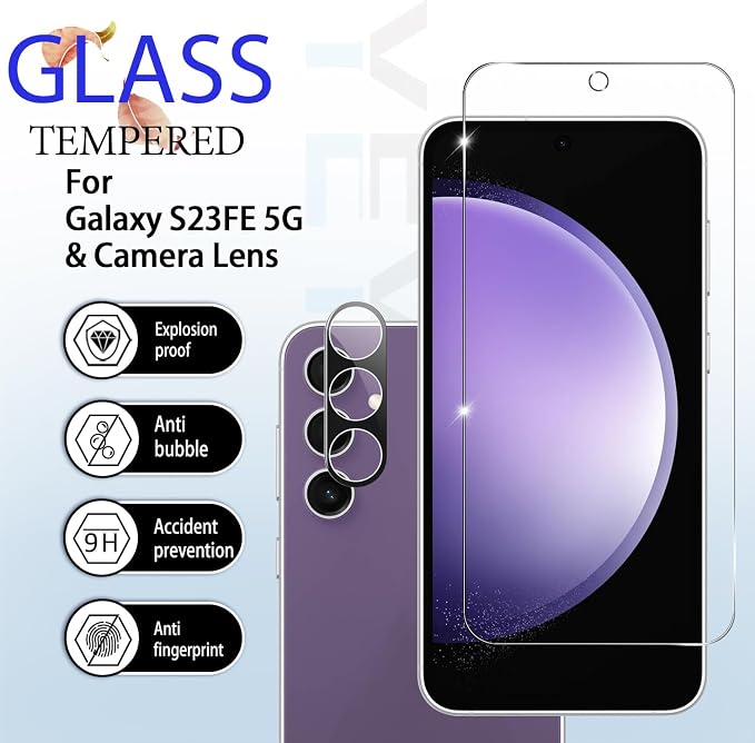 Galaxy S23 FE HD Clear Tempered Glass Screen Protector + Camera Lens Protectors
