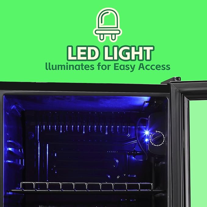 Beverage Refrigerator Cooler 1.6 Cu.Ft 60 Can Mini Small Fridge Black | Large Capacity with Glass Door, LED Light & Adjustable Shelves for Soda Beer Wine, Perfect for Home Bar Office