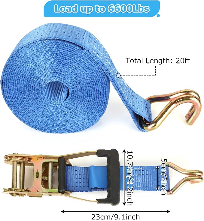 2 Pack 2 Inch Ratchet Straps Heavy Duty 20ft Tie Down Straps Ratchet with Double J Hook, 8000 LBS Break Strength, Cargo Ratchet Straps for Truck, Trailers, Kayaks, Car Roof