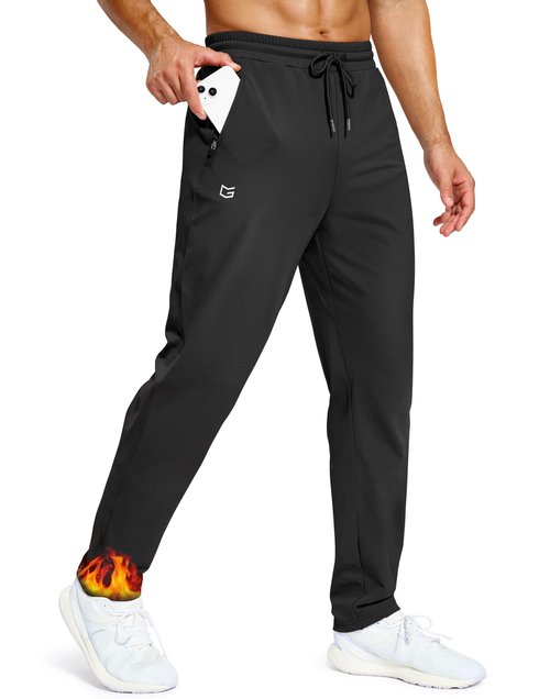 Men's Fleece Lined Winter Pants 32"/34"/36" Inseam Tall Sweatpants with Zipper Pockets Warm Athletic Joggers Men(Black,34-XL)
