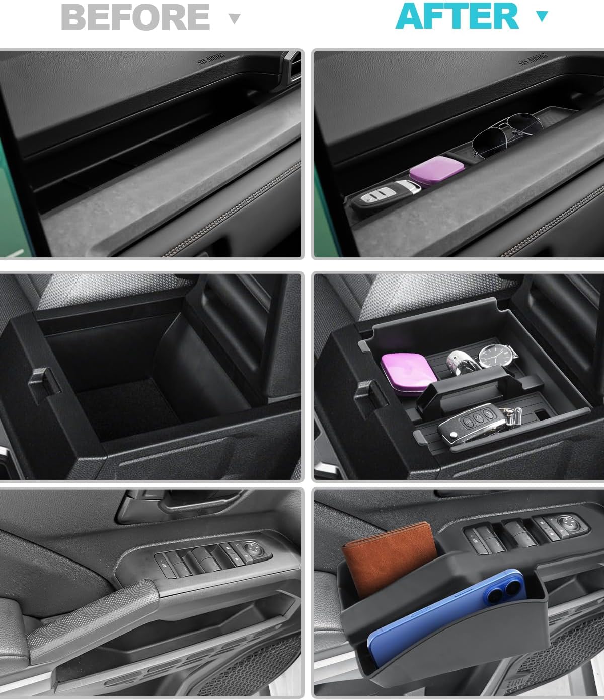 CDEFG 7Pcs for 2025 2026 Toyota 4Runner Center Console Organizer for 2026 Toyota 4Runner Accessories Middle Console & Front Row Passenger Side Storage Box & Cup Holders & Rear Door Storage Pockets